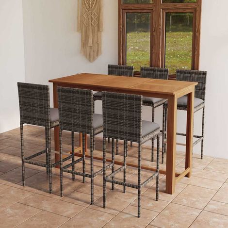 Ensemble Table de bar + 6 Chaises de bar de jardin avec coussins - Table Haute avec 6 Tabourets Gris BV114991 - BonneVie (1/5)