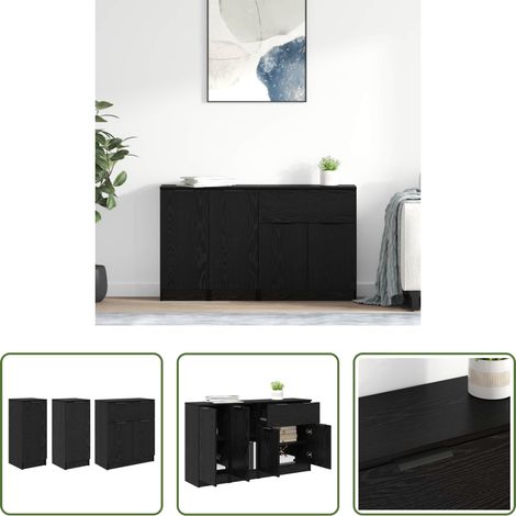 Holzwerkstoff -  Sideboard 3 pcs Schwarz Eichen-Optik Holzwerkstoff (1/5)