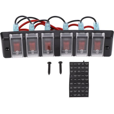 6-fach Schalterfeld, vorverdrahteter Kippschalter mit Überlastschutz, rote LED, Ein-/Ausschalter, DC12V 16A (1/5)