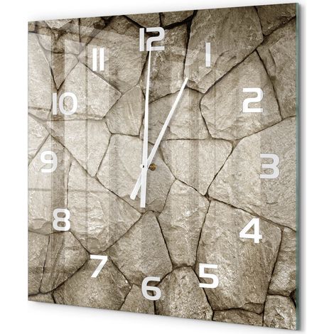 Grande Horloge Murale Carrée Objet Décoratif en Verre Silencieuse pour Salon Mur de pierre 60x60 cm