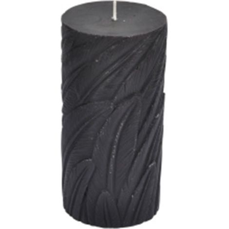 Bougie Pilier Déco Embossée "Efola" 14cm Noir Mat
