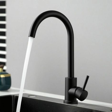 1 Mitigeur Cuisine Noir, Bec Pivotant 360°, Inox, Eau Chaude et Froide, pour Évier (1/5)