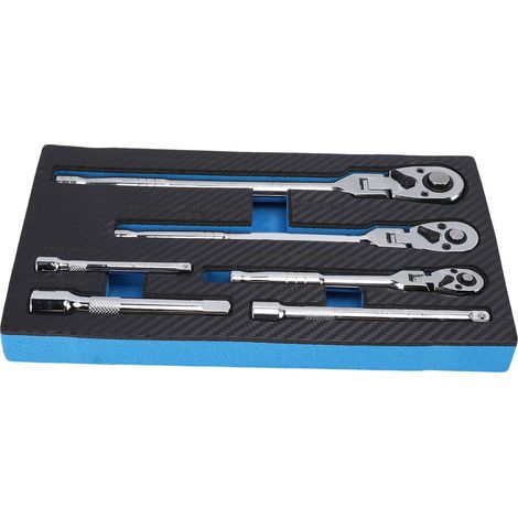 Jeu de 6 clés à cliquet à tête flexible, 1/4 po, 3/8 po, 1/2 po, pivotant avec barre d'extension, 72 dents réglables à 180 °