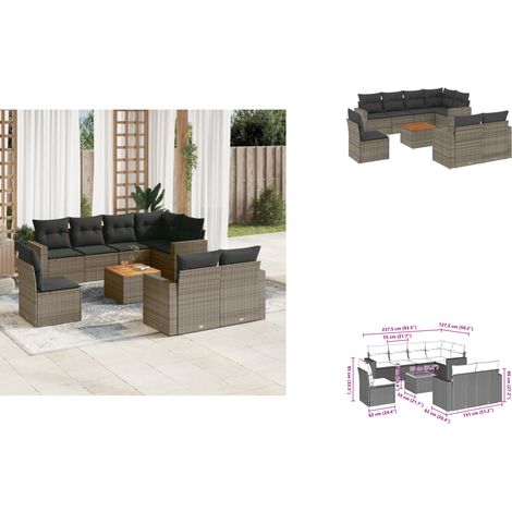 9-tlg. Garten-Sofagarnitur mit Kissen Grau Poly Rattan - Gartensorte - Gartenmöbel Set - Outdoor Möbel - Lounge Garnitur - Rattan Gartenmöbel (1/3)