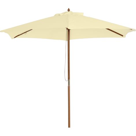 Parasol en bois Ø250x230cm pour usage extérieur, avec 6 baleines et système de poulie, couleur crème (1/5)