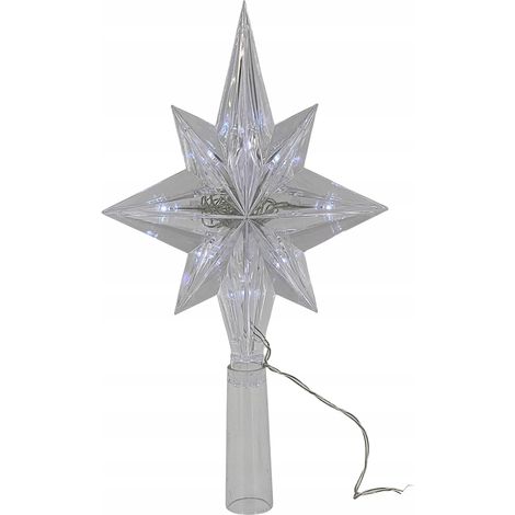 Sternförmige Christbaumspitze, weiße LED, batteriebetrieben, 24 x 14 cm, Weihnachtsbaumdekoration (1/4)
