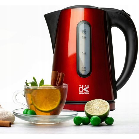 Elegante bollitore elettrico da 2000 W, 1,7 l, rosso, con vano per riporre il cavo a 360°. (1/5)