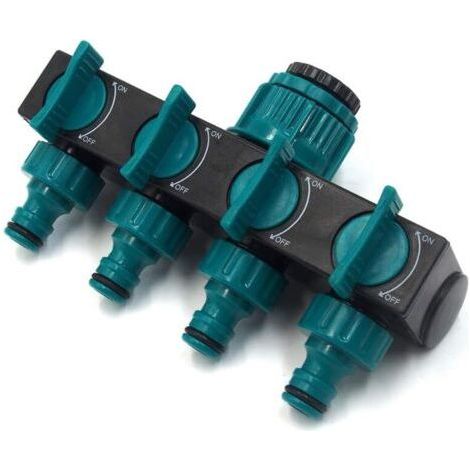Adattatore per rubinetto esterno a 4 vie per tubi da giardino, separatore di tubo a 4 vie, raccordo per tubi a 4 vie per giardinaggio, irrigazione e annaffiatura (blu) (1/4)