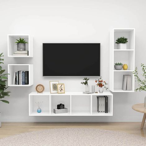 vidaXL Juego de muebles de salón 4 piezas madera ingeniería blanco (1/5)