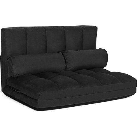 COSTWAY Schlafsofa mit 2 Kissen, Sofabett mit 6 stufig Verstellbarer Rücklehne, Lazy Sofa klappbar, Bodensofa für Schlafzimmer, Wohnzimmer und Balkon Schwarz