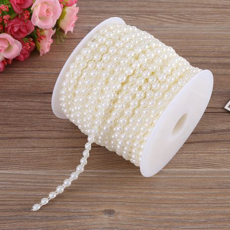 Guirlande de perles demi-rondes imitation coton double fil 25 m/rouleau pour mariage (beige) (1/3)