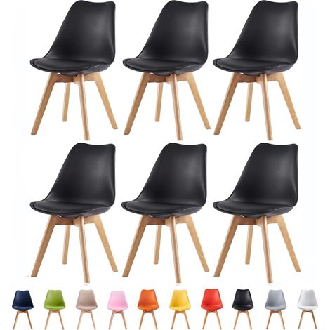 Set of 6  Dining Chairs Designer Side Chairs Wooden Home Office Commercial EVA BLACK