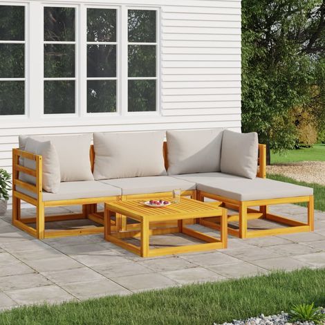 Salon de jardin 5 pcs,Mobilier de terrasse,Table et Chaise pour Relax avec coussins gris clair bois massif -YZ755726 (1/5)