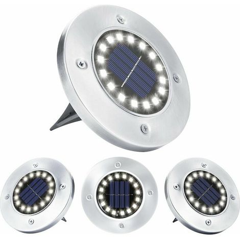 VURAHOME -Lampe Solaire Jardin, 4 Pièces 12 LED Lumière Solaire Extérieure Au Sol Imperméable Spot Encastrer Acier Inoxydable pour Chemin Terrace Cour Passerelle Souterraine Pelouse, Blanc Froid,Lilar (1/5)