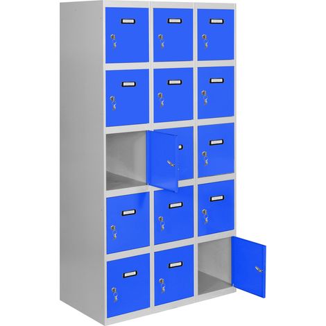 SimonRack Vestiaire Métallique 15 Porte, 3 Modules, 1800x1200x500 mm, Serrure à Clé et Aérations, Gris/Bleu Simonlocker (1/5)
