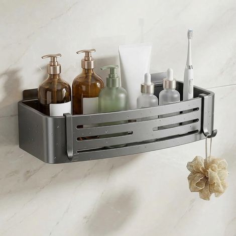 KOWOLL Étagère de douche amovible à ventouses avec crochets, sans perçage, pour salle de bain. Organisateur de salle de bain. (1/5)