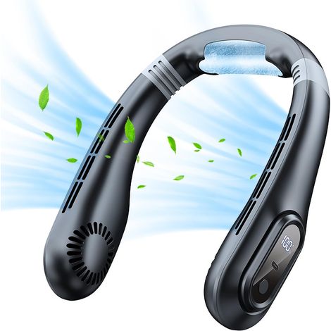 Ventilateur de cou mains libres, portable et rechargeable, sans pales, alimenté par batterie 3000 mAh, 3 vitesses (noir) (1/5)
