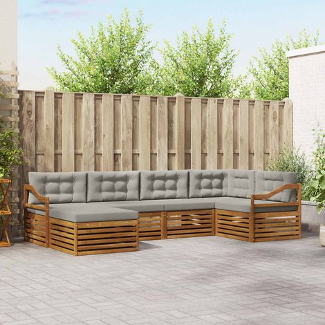 Outdoor-Sofagarnitur mit Kissen 6 pcs Natürlich und Hellgrau (1/5)