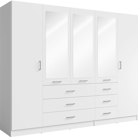 Armadio KALISTA 250 cm bianco con specchi e 6 cassetti (1/5)