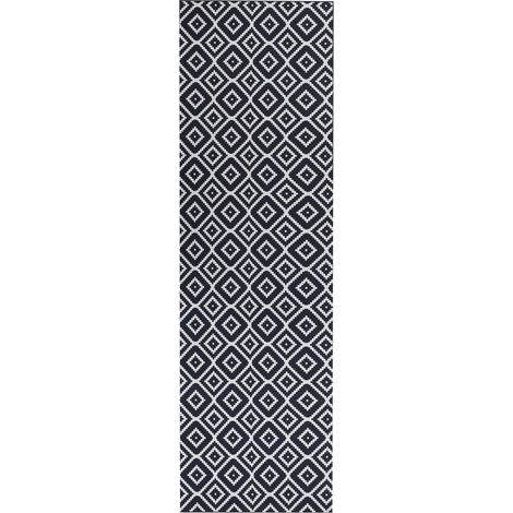 Tappeto moderno con motivo a rombi corridoio 60 x 200 cm bianco e nero Karungal