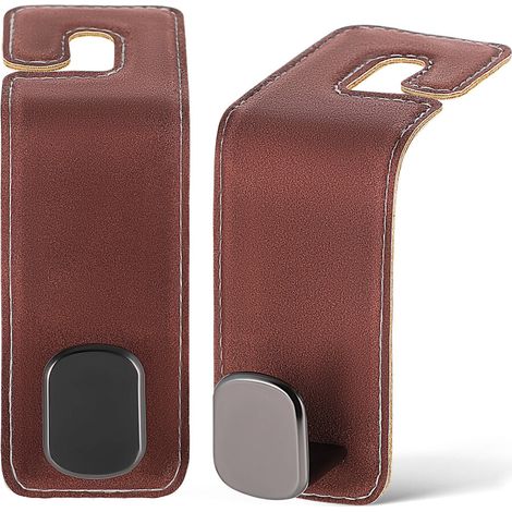 8 ganci in pelle marrone per poggiatesta, ideali per organizzare il sedile.