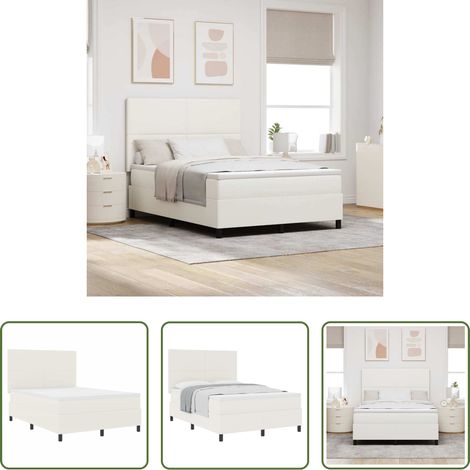 vidaXL Lit rectangulaire - Lit à ressorts avec tête de lit Crème et Blanc 160 x 200 cm (1/5)