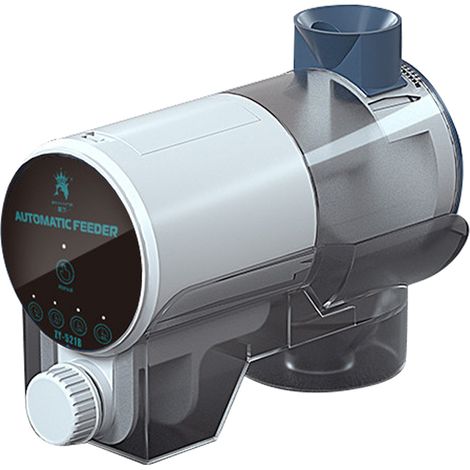 Distributeur automatique de nourriture pour poissons avec minuterie et modes automatique/manuel pour aquariums et bassins.