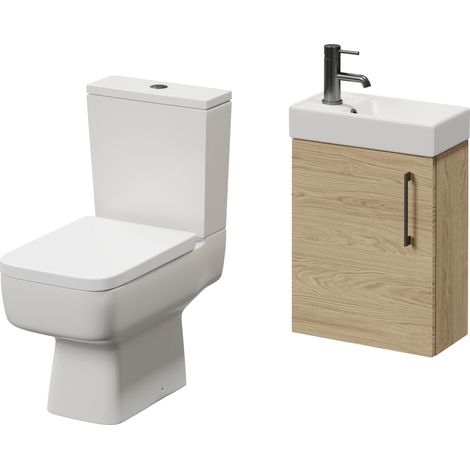 Napoli Cube Light Oak 400mm Single Door Wall Mounted Vanity Unit and Toilet Suite with Align Basin - 400mm - Gunmetal Grey 160mm Handle