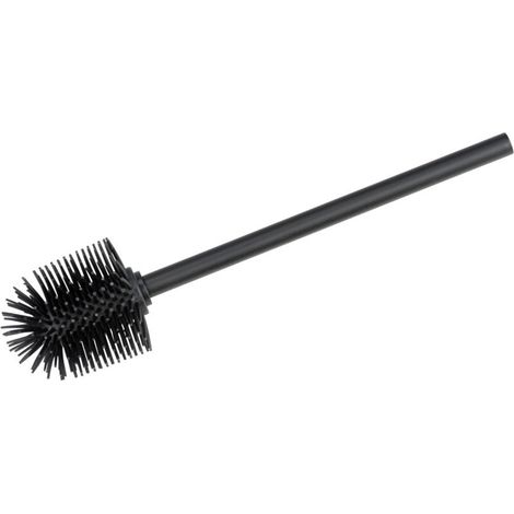 Brosse WC silicone noire – Manche en acier inoxydable – Tête antiadhésive Ø 8 cm – Nettoyage hygiénique et efficace