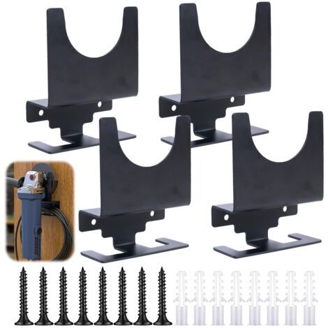 Support Meuleuse d'Angle, 4 Pièces, Noir, Acier, Montage Mural, Organisateur pour Meuleuses d'Angle 10,2 à 12,7 cm, Fraises, Ponceuses (1/5)