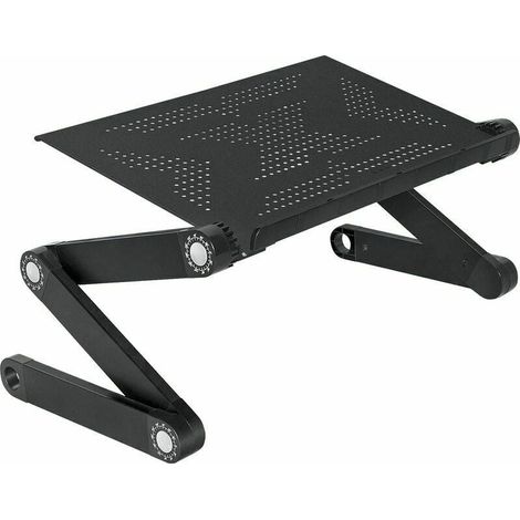 1 Table lit pliable, Support ordinateur portable, Aluminium léger, 7 positions, Ventilations, Pour lit canapé (1/5)
