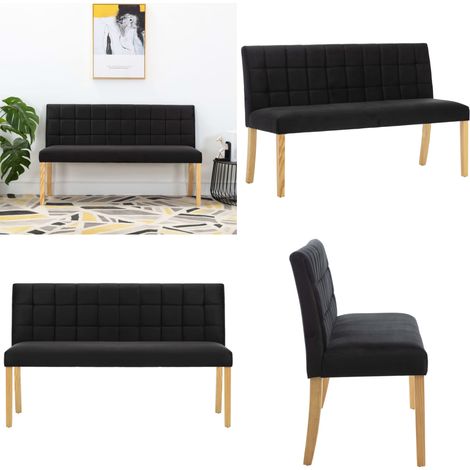 Banc 140 cm Noir Velours - Banc Noir - Banc Velours - Meuble Salle À Manger - Mobilier Intérieur - Chaise Confortable - Home & Living (1/5)