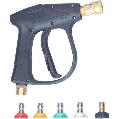 Pistolet Pulvérisation de Nettoyeur Haute Pression avec 5 Buses, 4350 PSI Pistolet à Mousse à Connexion Rapide 1/4", Pistolet Pulvérisateur à Filetage Mâle M22 pour Lavage de Voiture