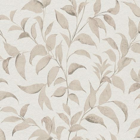 Landhaus Tapete Profhome 389622 heißgeprägte Vliestapete strukturiert mit floralen Ornamenten schimmernd creme beige-grau seiden-grau 5,33 m2