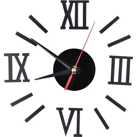 Black Modern Design Wall Clock Self Adhesive, 3D Clock Silent Clock, Small Round Clock to Assemble, for Living Room, Bedroom, Office