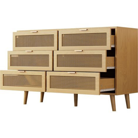 Comò con 6 cassetti in legno e pannello truciolare, maniglie in metallo, 120x40x76,5 cm, HOMVRA (1/5)