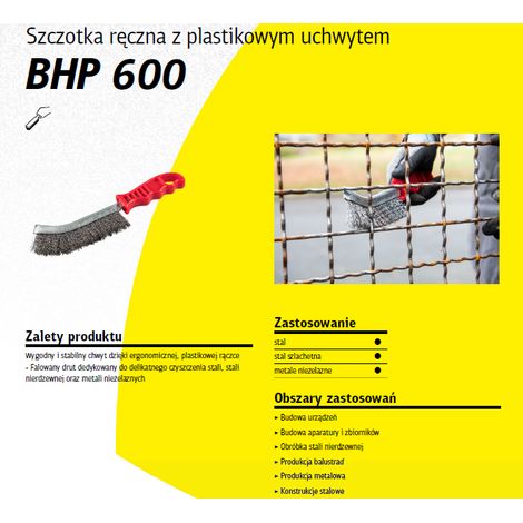 KLINGSPOR SZCZOTKA RĘCZNA UCHWYT PLASTIKOWY BHP600 DRUT STALOWY