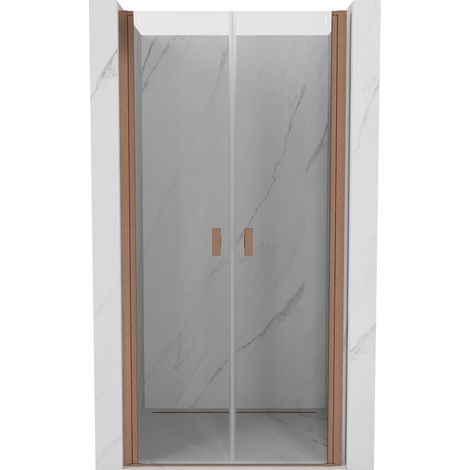 Mexen – Porte de douche pivotante 90 cm transparente en verre trempé – Finition cuivre brossé – Joint magnétique – 8A70900006500 (1/5)