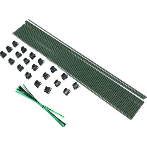 Juego de 40 soportes para plantas de acero inoxidable con revestimiento verde, estables y flexibles, con ataduras, para orquídeas, peonías, tomates y plantas de tallo único. (1/5)