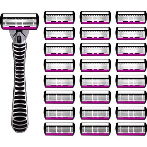 rasoir electriques hommes-Pour rasoirs pour hommes,1 manche noir et gris + 8 cartouches de recharges violettes et blanches à 6 lames (24 lames au total)