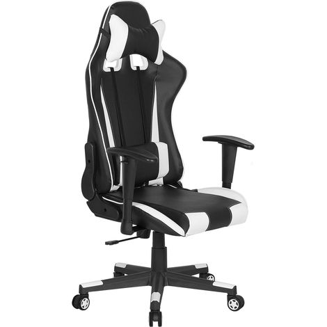 Chaise de Bureau Fauteuil Design Joueur Très Confortable Revêtue en Cuir PU Noir et Blanc Moderne Réglable et Inclinable Beliani