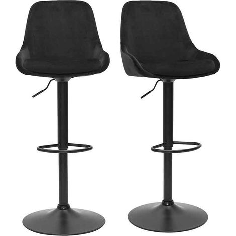 Set de 2 taburetes de cocina de diseño ajustables 360º de terciopelo azul petróleo y metal negro HOLO (1/4)
