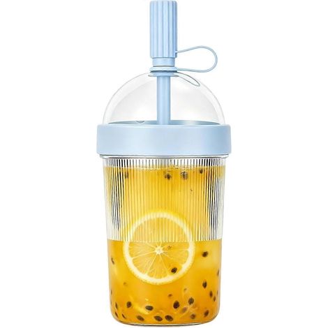 Gobelet à café réutilisable 500 ml tasse avec paille manchon antidérapant silicone pour voyage maison bleu (1/5)