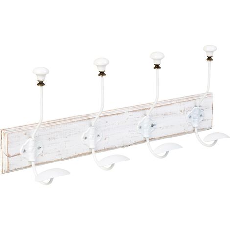 Percha de pared de madera con 4 ganchos 52x1.3x8h cm