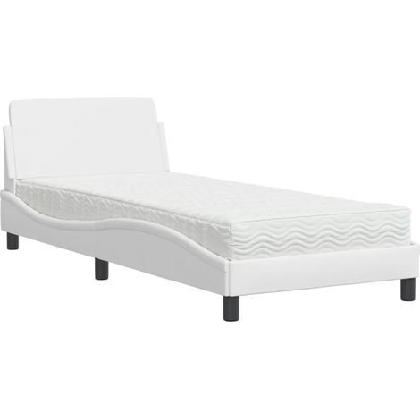 Lit simple,Lit adulte,Lit avec matelas blanc 90x190 cm similicuir CFW64761 (1/5)