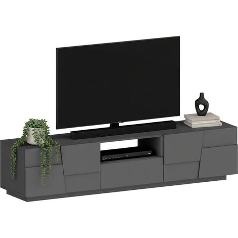 Dmora - Mobile porta TV Vanni, Credenza bassa da soggiorno con 4 ante e 1 cassetto, Base porta TV, 220x44h46 cm, Antracite, con imballo rinforzato