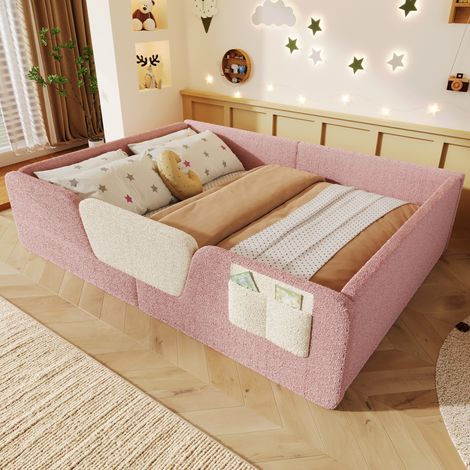 MEUBLIV Cama 140x190 cm rosa – barreras extraíbles y bolsillo, sin colchón (1/5)