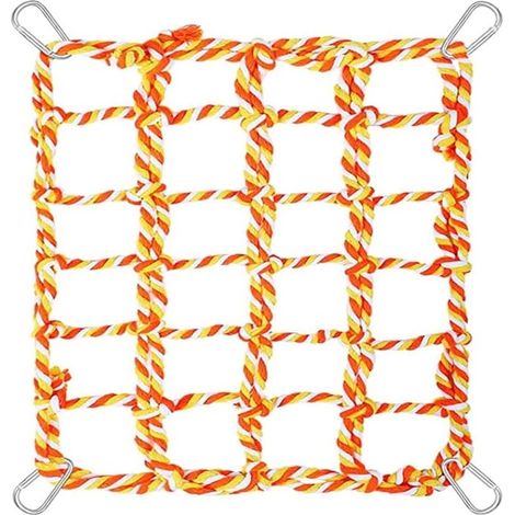 Perroquets Filet d'escalade Jouet,11x7,9'' Petit Animal Corde Filet,Jouet Suspendu Furet Jouet D'Activité avec 4 Crochets en Métal pour Rat Hamster Oiseau Furet Habitat Décor Jouer (1/4)