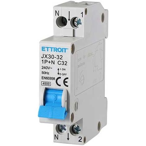 Interrupteur thermique magnétique 1P+N 32A 220V 1 module DIN Ettroit JX153240