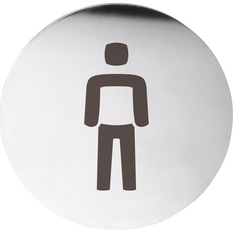 Panneau de porte de toilette HOMMES dia. 75 mm, acier inoxydable mat